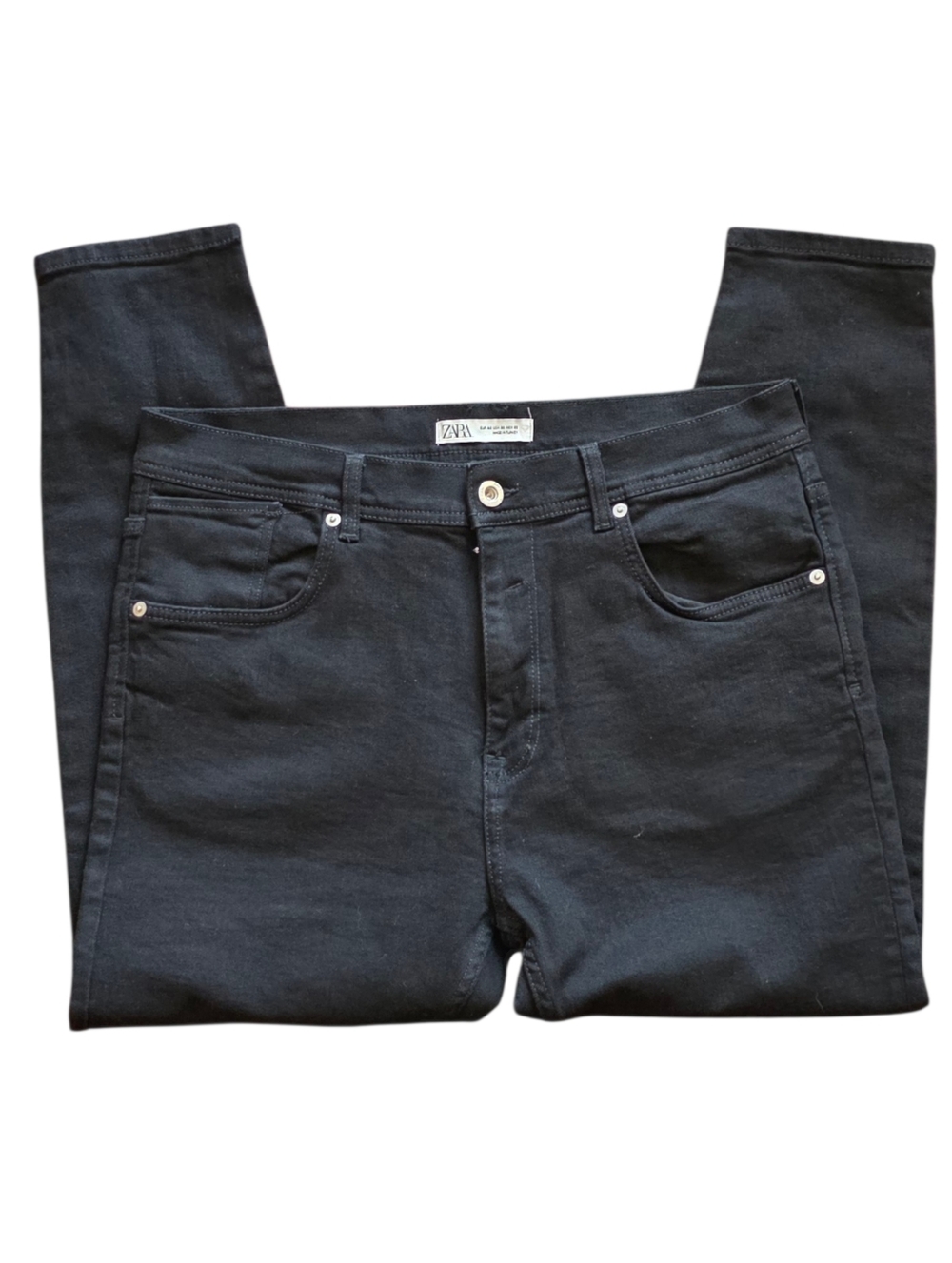 Zara Man Size 36 Black Denim Jeans with Silver Button Classic Style - Picture 3 of 9